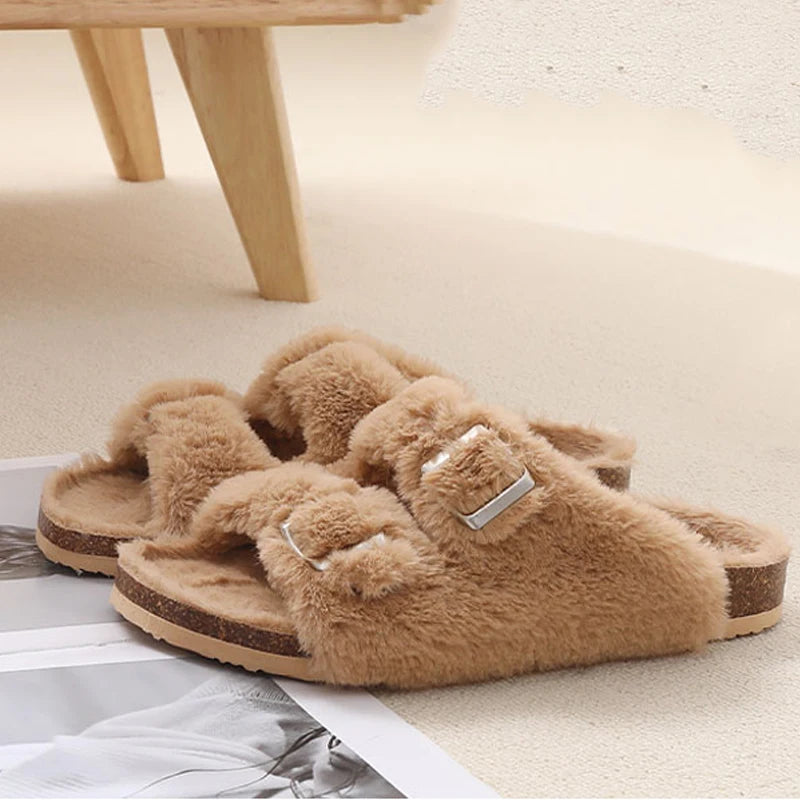 Fluffy Fur Cork Sandals