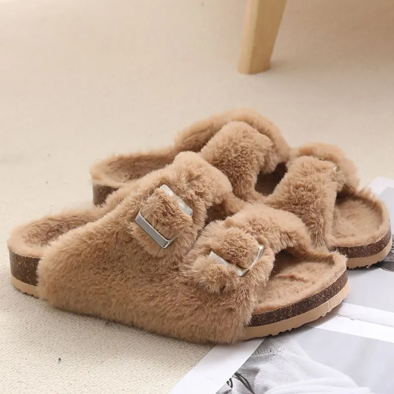 Fluffy Fur Cork Sandals