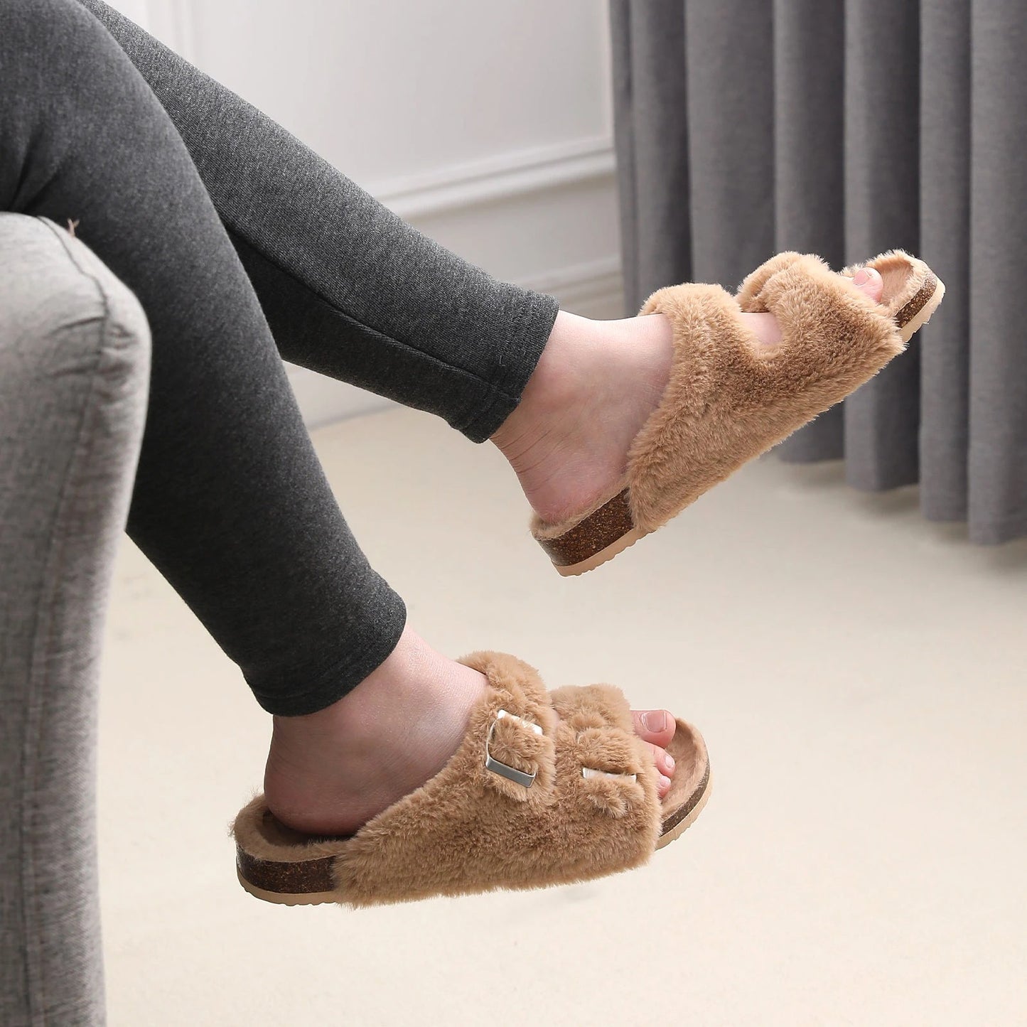 Fluffy Fur Cork Sandals